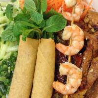 Vermicelli Combo · Comes with 2 egg-rolls, BBQ Shrimps, and choice of BBQ Pork, Beef, or chicken.