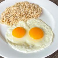 Eggs Any Style · Served with choice of side. Gluten free, can be vegetarian.