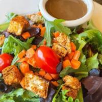 House Salad · Organic mixed lettuce with carrots, tomato, croutons and balsamic vinaigrette dressing.  Veg...