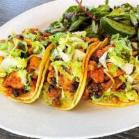 Tres Tacos · Choice of grilled chicken breast, organic tofu, or mixed vegetables sautéed with organic bla...