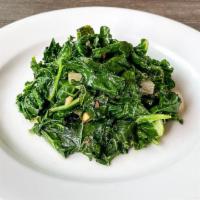 Side Organic Leafy Greens · Sauteed with garlic, kosher salt, black pepper, and extra virgin olive oil. Vegan, vegetaria...
