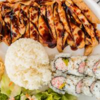 Special A · Chicken Teriyaki, 8 piece Cali Roll, 3 piece Gyoza, Salad and Rice