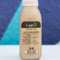 Cold Pressed Loaded Gun · Cold pressed coffee, coconut milk, coconut oil, grass-fed unsalted butter, cacao powder, cin...