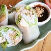 Fresh Spring Rolls · Rice paper stuffed with lettuce, bean sprouts, mint, vermicelli noodles, and shrimp or tofu ...