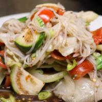 Tum Mua · Shrimp, meatball, pork spam, fresh mixture of vegetables and vermicelli  noodles (Khao poun ...