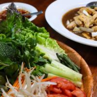 Phun (Lettuce Wrap) · Assorted vegetables platter and noodles with your choice of meat.