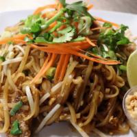 House Pad Thai (Brown Sauce) · Rice noodles, eggs, bean sprouts and green onions in tangy sweeten soy sauce.