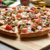 Italian Garlic Pizza · This pizza has our signature creamy garlic sauce, sliced pepperoni, fresh mushroom, crisp re...