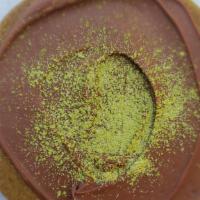 Shortbread - Matcha · Two Matcha Shortbread Cookies, with Raspberry Jam in the middle and topped with Semi-Sweet C...