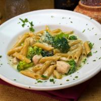 Three Cheese Penne (583 Calories) · Lite pasta dish with marinated chicken and broccoli, sautéed with garlic and shallots, tosse...