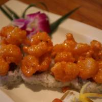 Rock Shrimp Roll · In: Spicy tuna roll
Top:  Rock shrimp tossed in Creamy Sauce.