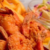 Combo 7 · 10 pieces Jumbo shrimp, 3 hush puppies, fries coleslaw
