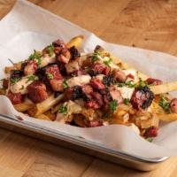 Johnny Fries · Crinkle cut fries, thousand island, swiss cheese, pastrami, caramelized onions.