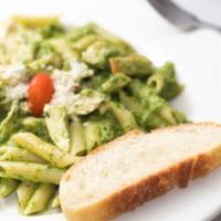Pesto · Fresh basil leaves, almonds, olive oil, parmesan cheese and a touch of garlic blended into a...