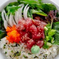 Medium Poke Bowl · 1.5 servings of base, 3 choices of protein mixed with your choices of mix-ins and sauces