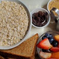 Oatmeal · Served with fruit and toast.