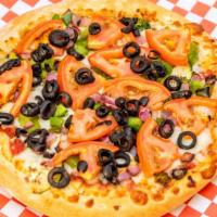 Larry'S Vegetarian Primavera Pizza (Xl) · Sliced zucchini, fresh broccoli, diced cauliflower, black olives, red onions, tomatoes and b...