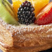 Fruit Pastry · Wheat Flour, Choux Cream, Orange, Kiwi, Strawberry, Blackberry.

Contains: Coconut, Milk, Wh...