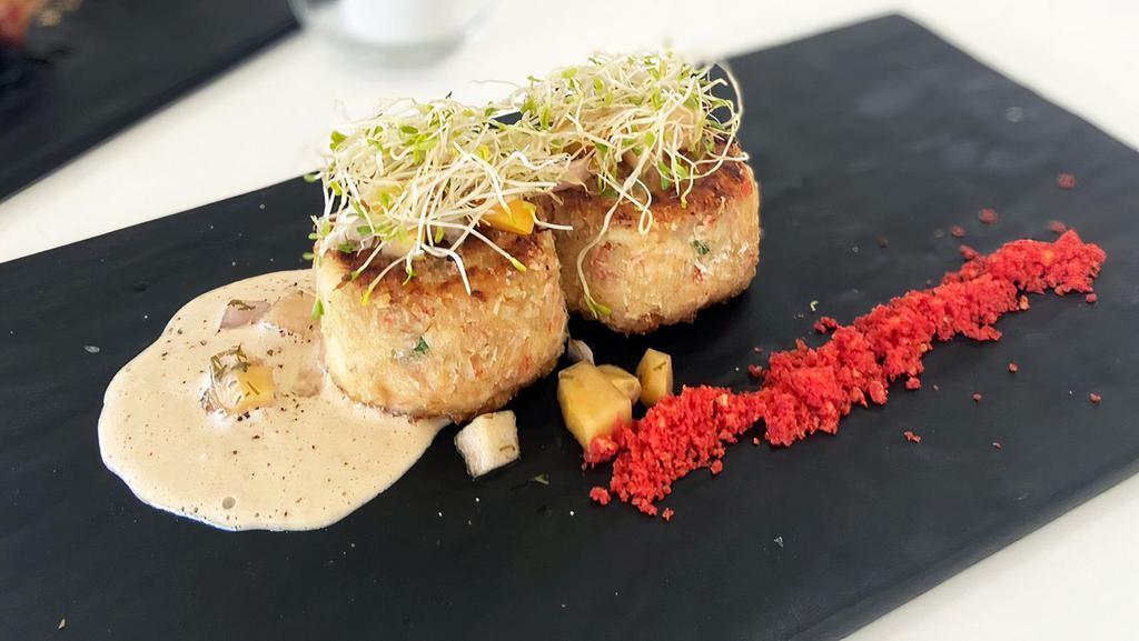 Crab Cake · Lump crab, red bell pepper, onion, green onion, red grass sauce