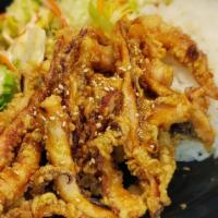 #8. Calamari · Deep fried squid topped w/ spicy sauce.