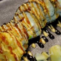 #119. Dynamite Roll · Spicy tuna, cream cheese, avocado, shrimp tempura deep fried.