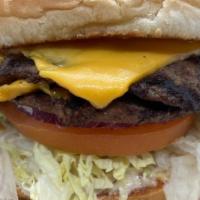 1/2 Double Cheeseburger · 1/2 Pound Double Burger with cheese, lettuce, tomatoes, 1000 island sauce, and onions. Comes...