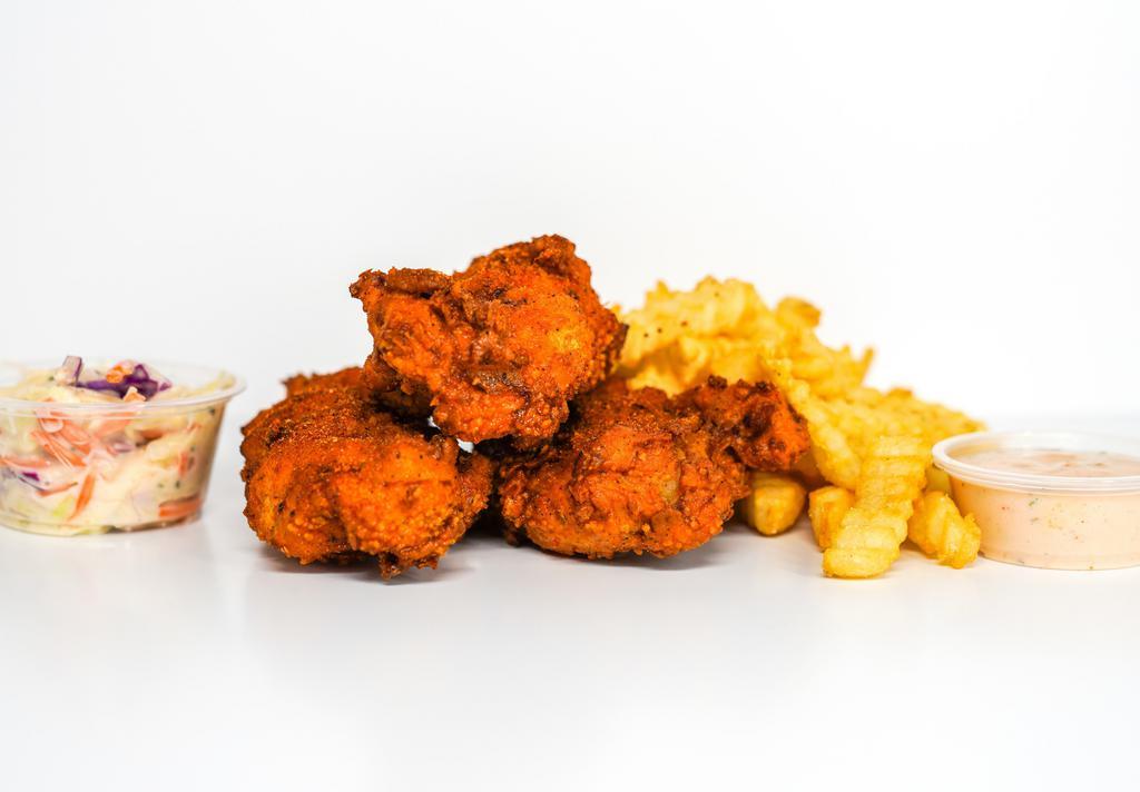3 Piece Jumbo Hot Tender  · 3 of our famous, jumbo, hand-breaded chicken tenders drenched in Nashville Hot Sauce. Choice of a side of our famous Special Sauce or Homemade Ranch Dressing