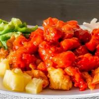 Sweet & Sour Chicken Dinner Size  · Served with steamed rice. Good for 2 to 3 people
