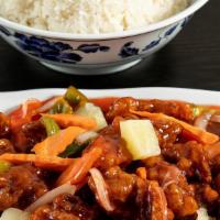 Sweet & Sour Pork Dinner Size  · Served with steamed rice. Good for 2 to 3 people