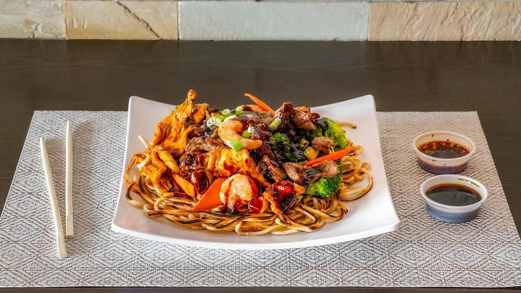 House Pan Fried Noodle  · Combination of Shrimp, Beef, and Chicken. Good for 2 to 3 people