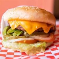 Chipotle Avocado Burger · Mustard, chipotle sauce, lettuce, tomato, onions, pickles, cheese and avocado.