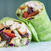 Athena Wrap · Nitrate-free chicken breast, mixed greens, cucumbers, tomatoes, red onions, olives, pistachi...