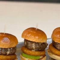 Western Slider · Three Mini Burgers Topped with Pastrami, Onion Rings, and Avocado.

Choose: Lettuce, Tomatoe...