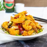 Salt & Pepper Shrimp  · 12 shrimp lightly battered and fried in tempura, then wok-fried with salt & pepper seasoning...