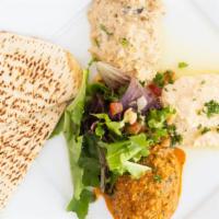 Mediterranean Plate  · Hummus, baba ghanoush, chermoula, garbanzo salad, pita.