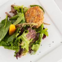 Hazelnut Crusted Goat Cheese Salad · Organic baby greens, roasted beets, fresh orange, honey blossom vinaigrette