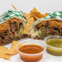 Across The Border Burrito · Favorite. Includes black or pinto beans, Spanish rice, jack cheese, pico de gallo, sour crea...
