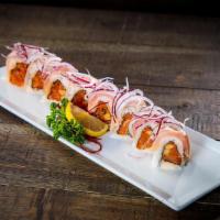Moon Shadow Roll · In : Spicy albacore, cucumber
Out : Albacore, red onion, ponzu sauce