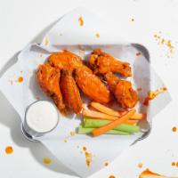 6 Wings · Fried chicken wings with your choice of sauce.