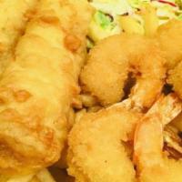 Fried Fish & Shrimp Combo · Hand Battered Wild Cod and Breaded Shrimp
