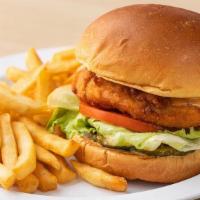 #9 Crispy Chicken Sandwich · Crispy Chicken  Sandwich Includes:. Lettuce . Tomatoes. Pickles. R Sauce. Combo includes Fri...