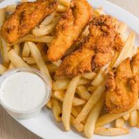 4 Piece With Fries · 4 Hand Breaded Chicken Tenders served with French Fries and Ranch Dressing.