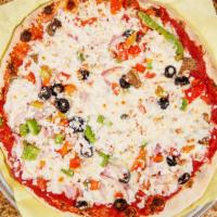 Veggie Pizza · A ladle of tomato sauce, then our special blend of cheese topped with bell peppers, mushroom...