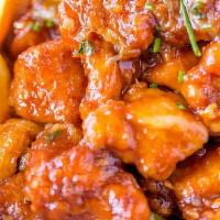 Orange Chicken · Hot & spicy. Tender chunks of chicken in a lightly battered and sauteed with hot spicy orang...