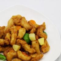Sweet & Sour Chicken · With white rice.