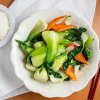 Vegetable Delight Chopsuey · Served with steamed rice.