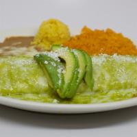Mazatlan Burrito · A soft flour tortilla stuffed with shrimp, roasted poblano mix and onions. Smothered in a pe...