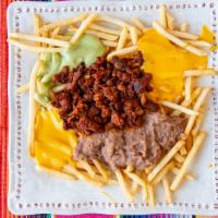 Nachos With Steak Fries, Cheese, Beans, And Guacamole · French fries with nacho cheese daily made beans and fresh guacamole with HASS avocados. Come...