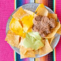 Nachos With Beans, Cheese, And Guacamole · Thin style chips with nacho cheese, daily made beans and fresh guacamole with HASS avocados....