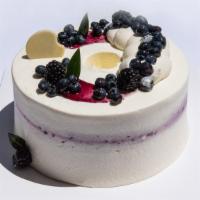 Blueberry Chiffon · 3 layer blueberry chiffon whipped cream filling and blueberry glaze. contains: egg milk soy ...